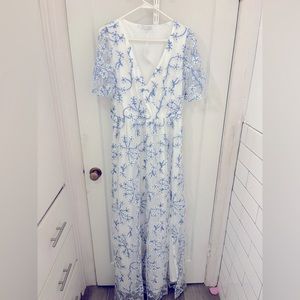 White with Blue flowers maxi dress